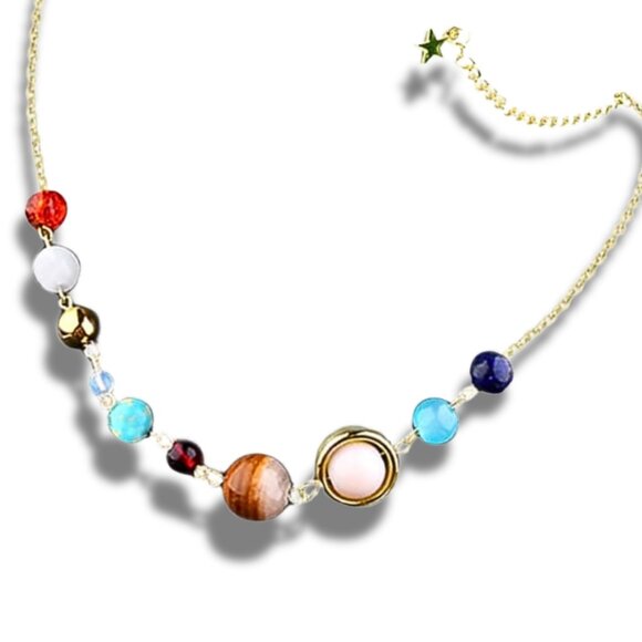 Solar System Space Aligned Planet Star Science Teacher Astronomy Necklace GOLD - Picture 3 of 4